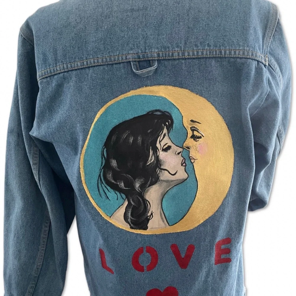 Jean Jacket Hand painted Art! Gorgeous Artwork, One of a kind, signed by artist - Picture 3 of 3